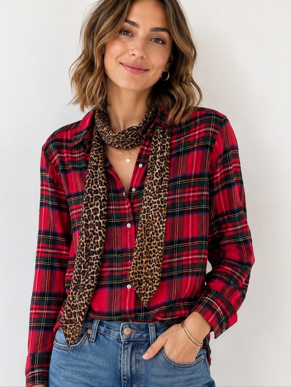 Lands' End Flannel Red Plaid Button Down  Shirt